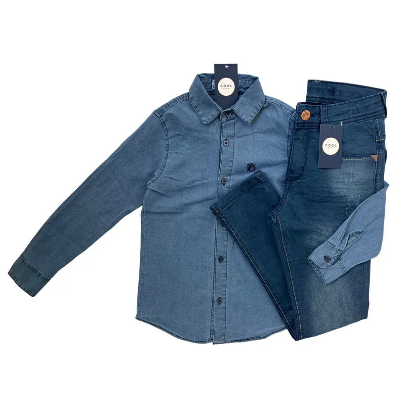Conjunto Juvenil Jeans Menino Calça jeans + Camisa Jeans