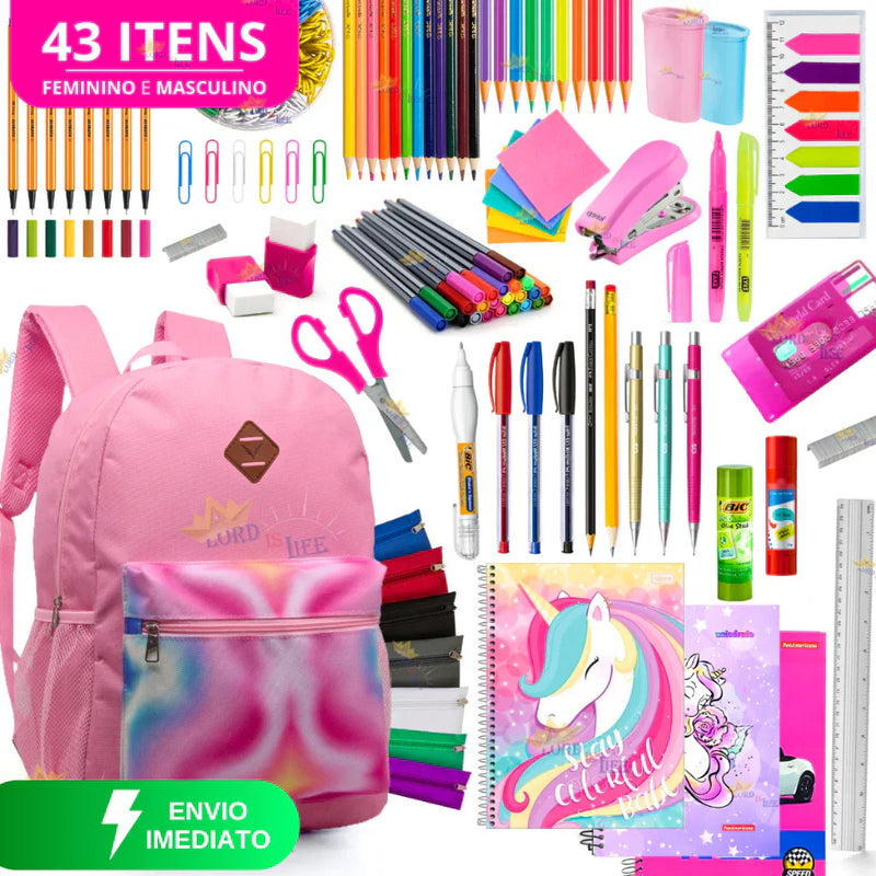 Kit Material Escolar Feminino Completo Mochila Feminina Escolar Material Estojo Escolar Menina Rosa