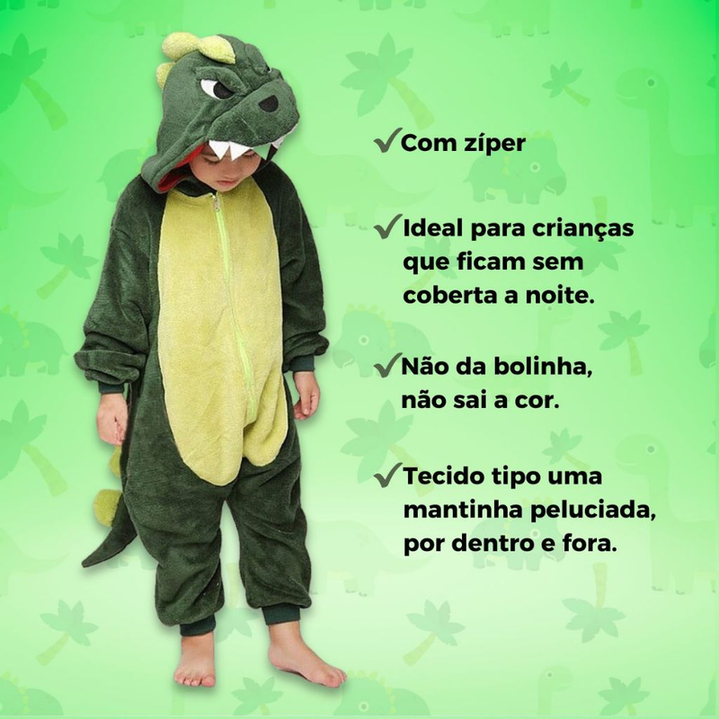 Pijama de Dinossauro Infantil De Pelúcia Personagem Desenho Animado Anime Cosplay