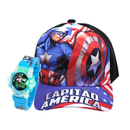 Boné e Relógio Infantil Kit Chapéu Menina Menino Personagem Disney Marvel Homem Aranha Patrulha Canina Barbie Moda Praia